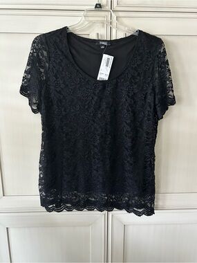 Elementz Black Floral Lace Short Sleeve Top